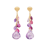 18K Yellow Gold Amethyst and Pink Tourmaline Earrings, 1.7"