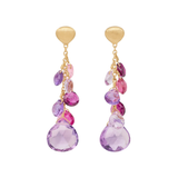 18K Yellow Gold Amethyst and Pink Tourmaline Earrings, 1.7"