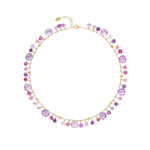 18K Yellow Gold Amethyst and Pink Tourmaline Necklace, 16.5"-18"