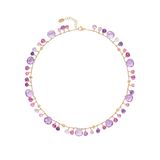 18K Yellow Gold Amethyst and Pink Tourmaline Necklace, 16.5"-18"