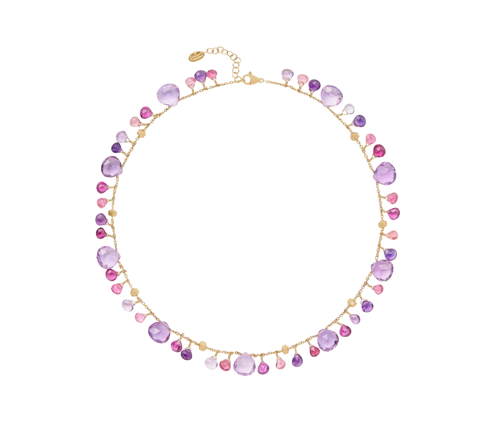 18K Yellow Gold Amethyst and Pink Tourmaline Necklace, 16.5"-18"