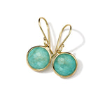 Mini Drop Earrings 18k gold in Golden rutilated quartz over turquoise doublet