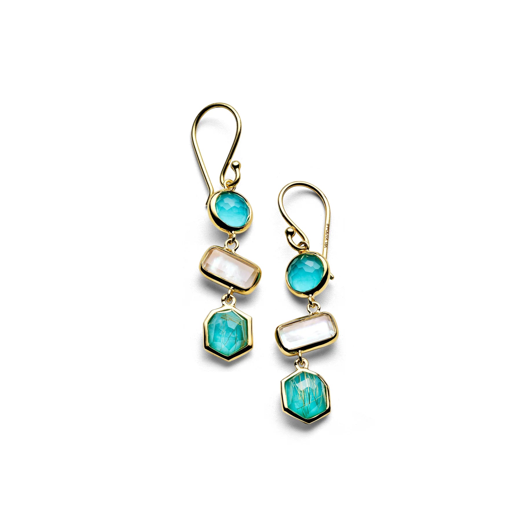 Mini 3-Stone Drop Earrings 18k gold in Fronda