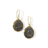 18K Yellow Gold Small Stone Teardrop Earrings in Bronze Obsidian