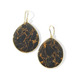 18K yellow Gold Jumbo Stone Teardrop Earrings in Bronze Obsidian