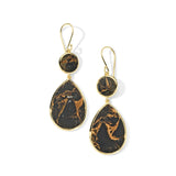 18K Yellow Gold Snowman 2-Stone Drop Earrings in Bronze Obsidian