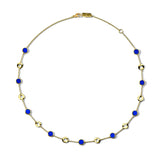 Yellow Gold Wavy Disc And Stone Slice Necklace in Lapis