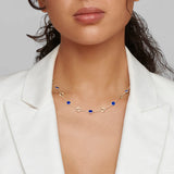 Yellow Gold Wavy Disc And Stone Slice Necklace in Lapis