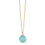 Medium Teardrop Pendant Necklace 18k gold in Rock crystal over turquoise doublet