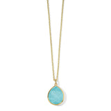 Medium Teardrop Pendant Necklace 18k gold in Rock crystal over turquoise doublet