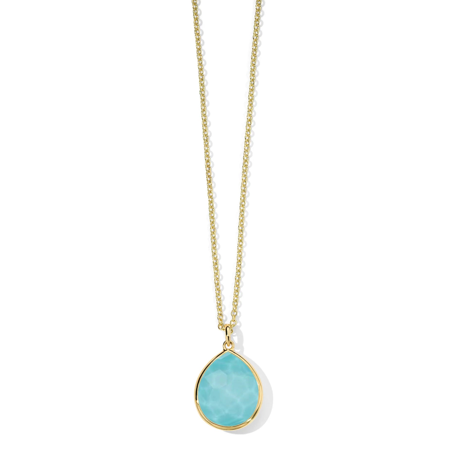 Medium Teardrop Pendant Necklace 18k gold in Rock crystal over turquoise doublet