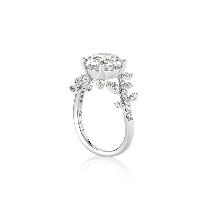 Diamond Pave Leaf Bypass Engagement Ring