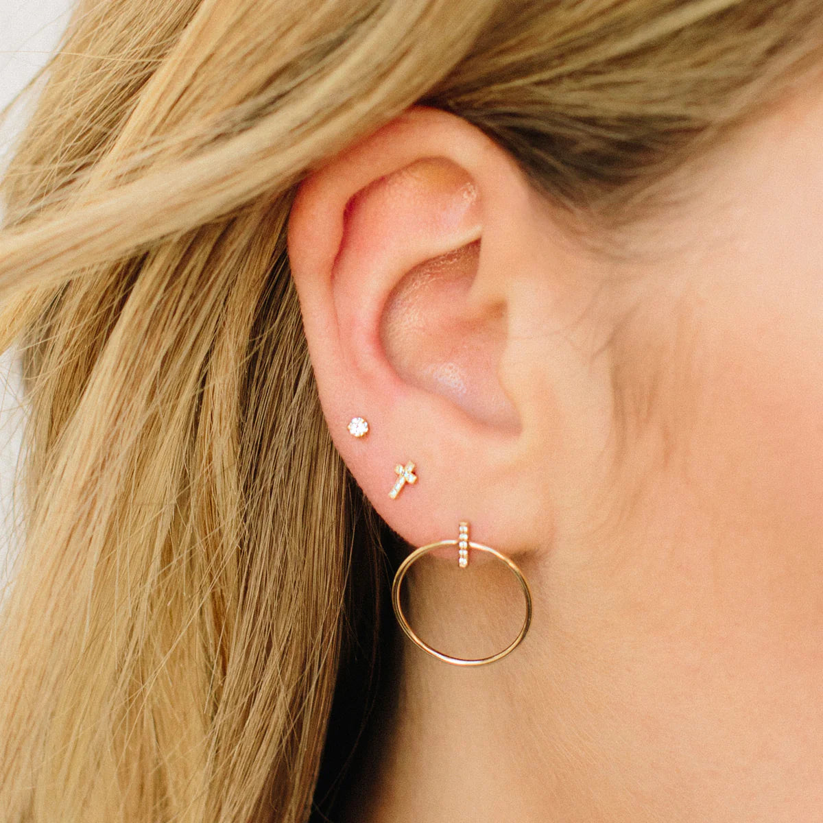 14K ITTY BITTY PAVÉ DIAMOND CROSS STUDS