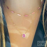 14K Yellow Gold 17 Station Pink Inlay Necklace