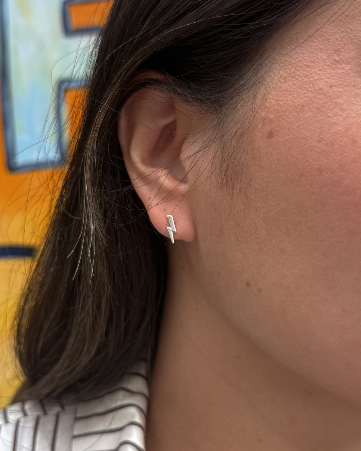 Sterling Silver Lightning Bolt Stud Earrings