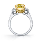 3-Stone Ring with 5.09 ct Fancy Yellow Diamond and Pavé Sides