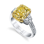 3-Stone Ring with 5.09 ct Fancy Yellow Diamond & Pavé Sides