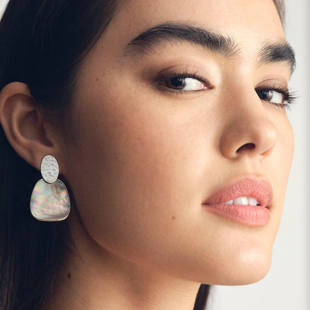 Mother of Pearl Crinkle Oval Post Earrings in Sterling Silver