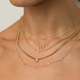 14K FLOATING DIAMOND MIXED XS CURB CHAIN & SMALL SQUARE OVAL CHAIN NECKLACE