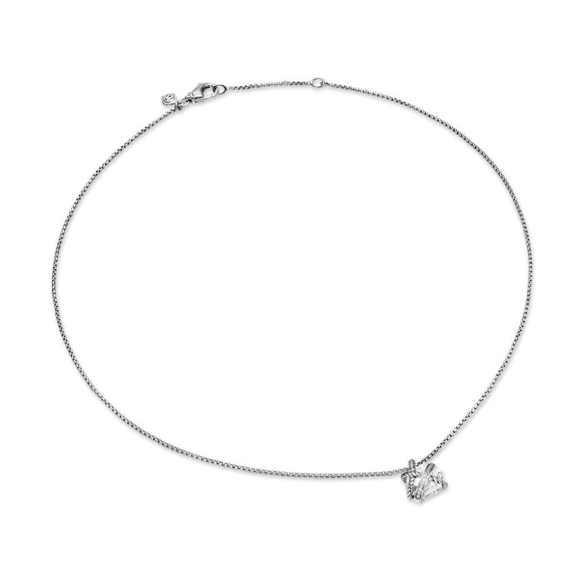 Cable Wrap Necklace in Sterling Silver with Crystal and Diamonds, 12.5mm