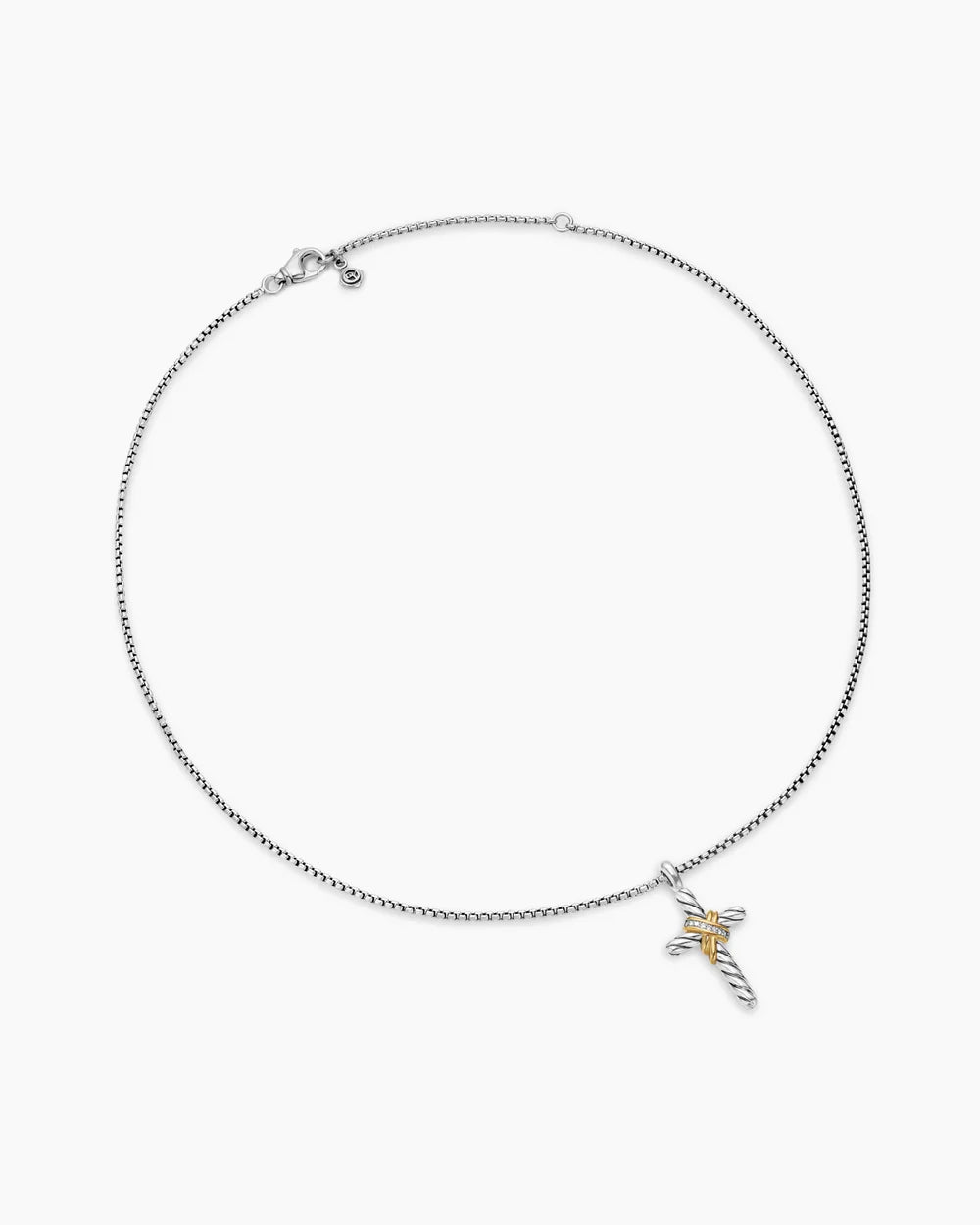 X Cross Necklace in Sterling Silver with 14K Yellow Gold and Diamonds, 31.7mm