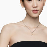 X Cross Necklace in Sterling Silver with 14K Yellow Gold and Diamonds, 31.7mm
