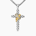 X Cross Necklace in Sterling Silver with 14K Yellow Gold and Diamonds, 31.7mm