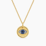 Cable Collectibles® Evil Eye Necklace in 18K Yellow Gold with Pavé Blue Sapphires and Diamonds, 11mm