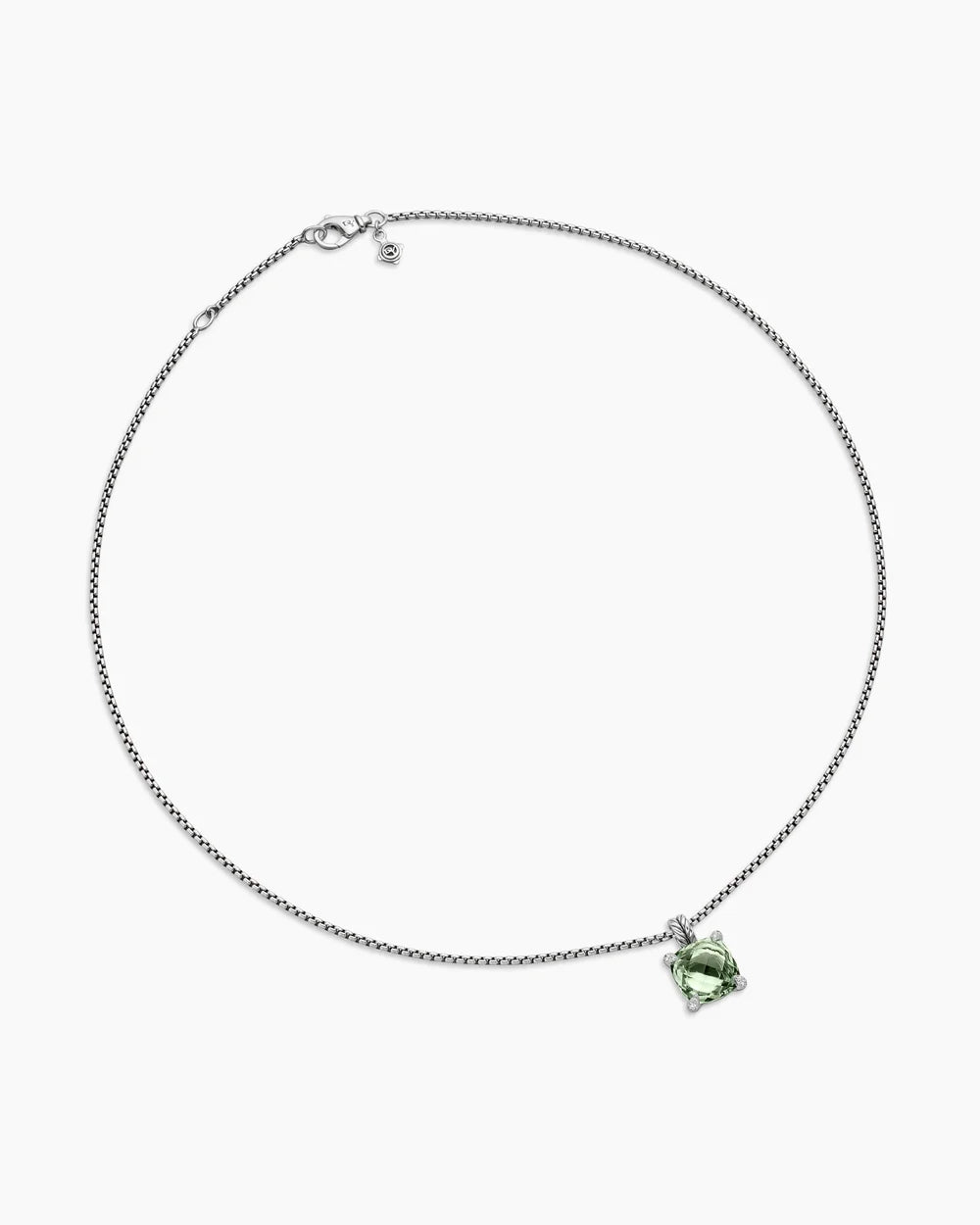 CHATELAINE® PENDANT NECKLACE Sterling Silver with Prasiolte and Diamonds, 11mm