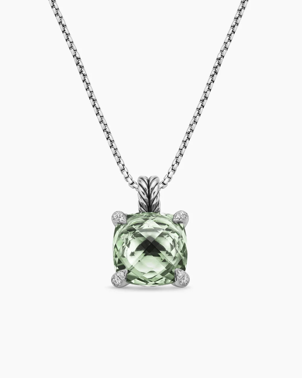 CHATELAINE® PENDANT NECKLACE Sterling Silver with Prasiolte and Diamonds, 11mm