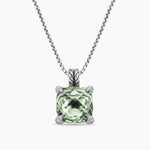 CHATELAINE® PENDANT NECKLACE Sterling Silver with Prasiolte and Diamonds, 11mm