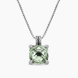 CHATELAINE® PENDANT NECKLACE Sterling Silver with Prasiolte and Diamonds, 11mm