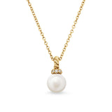 Petite Solari Pendant Necklace in 18K Yellow Gold with Pearl and Diamonds, 11.5mm