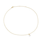 Petite Solari Pendant Necklace in 18K Yellow Gold with Pearl and Diamonds, 11.5mm