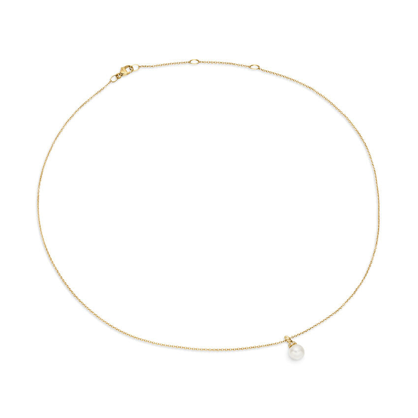 Petite Solari Pendant Necklace in 18K Yellow Gold with Pearl and Diamonds, 11.5mm