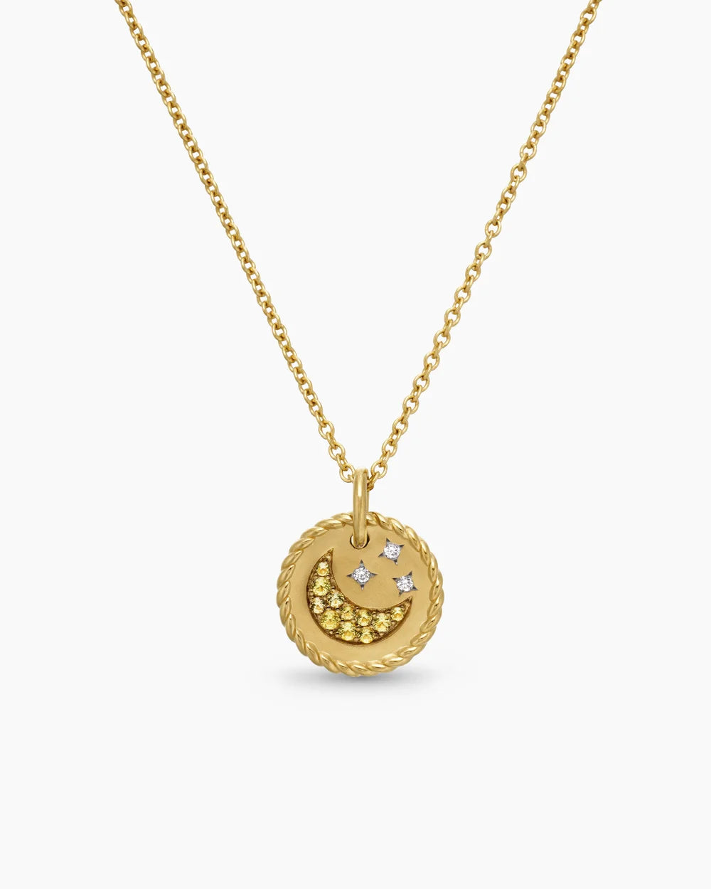 Cable Collectibles® Moon and Stars Necklace 18K Yellow Gold with Pavé Yellow Sapphires and Diamonds, 11mm