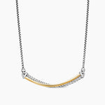 Crossover Bar Necklace in Sterling Silver with 18K Yellow Gold