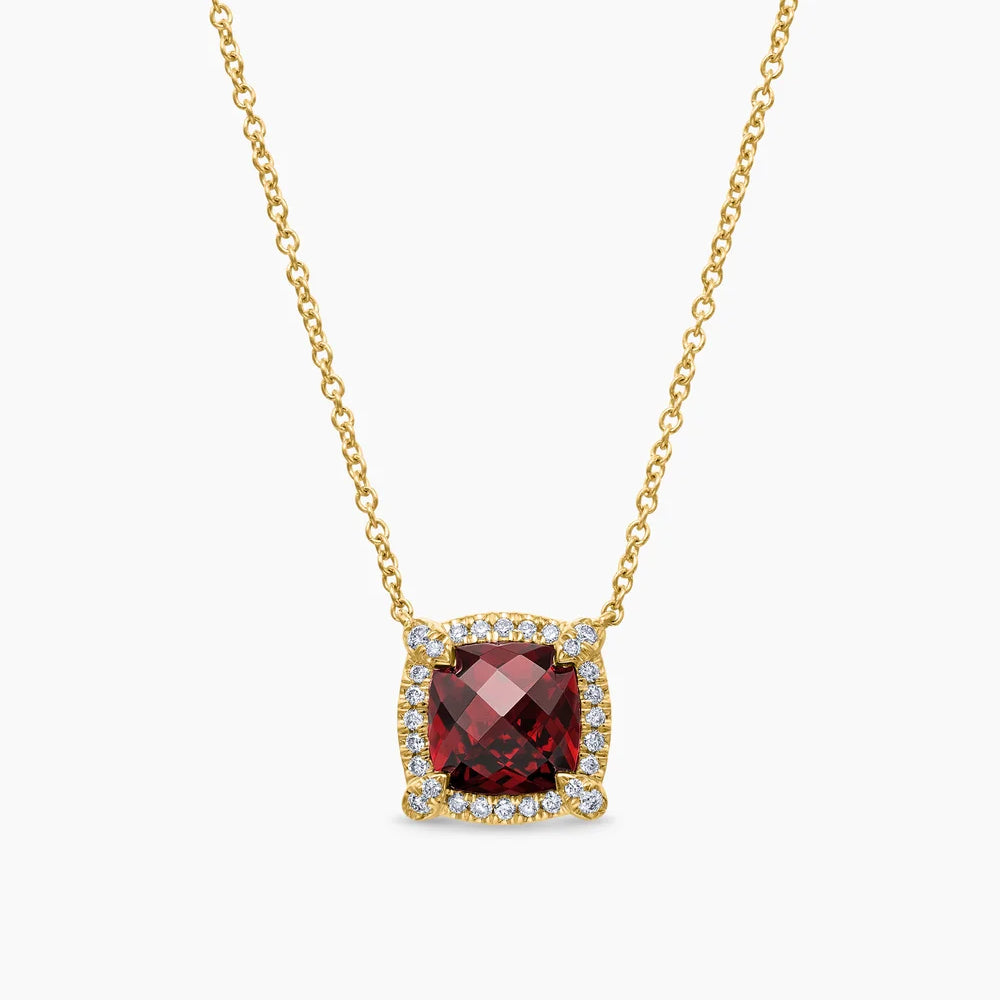 PETITE CHATELAINE® PAVÉ BEZEL PENDANT NECKLACE 18K Yellow Gold with Garnet and Diamonds, 7mm