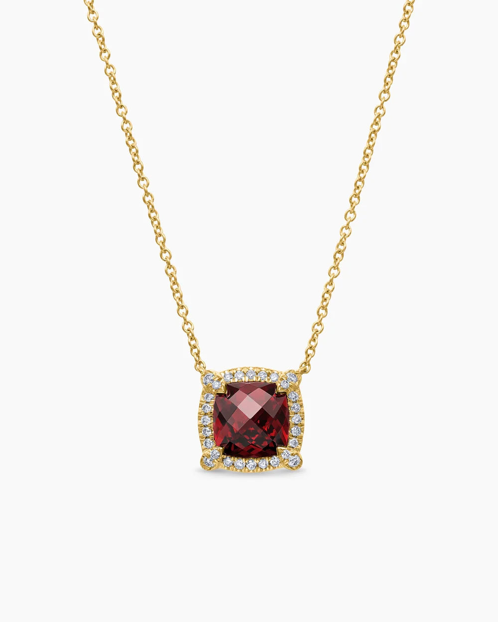 PETITE CHATELAINE® PAVÉ BEZEL PENDANT NECKLACE 18K Yellow Gold with Garnet and Diamonds, 7mm
