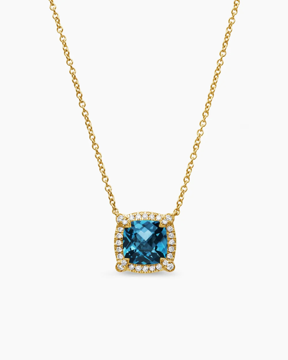 PETITE CHATELAINE® PAVÉ BEZEL PENDANT NECKLACE 18K Yellow Gold with Hampton Blue Topaz and Diamonds, 7mm