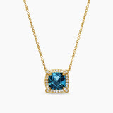 PETITE CHATELAINE® PAVÉ BEZEL PENDANT NECKLACE 18K Yellow Gold with Hampton Blue Topaz and Diamonds, 7mm