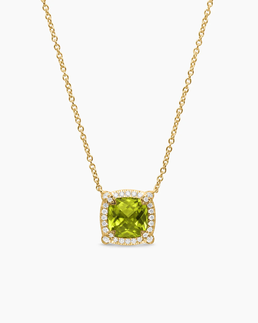 PETITE CHATELAINE® PAVÉ BEZEL PENDANT NECKLACE 18K Yellow Gold with Peridot and Diamonds, 7mm