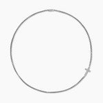 Cross Station Necklace Sterling Silver with Diamonds, 5mm
