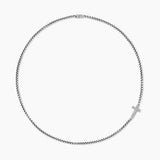 Cross Station Necklace Sterling Silver with Diamonds, 5mm