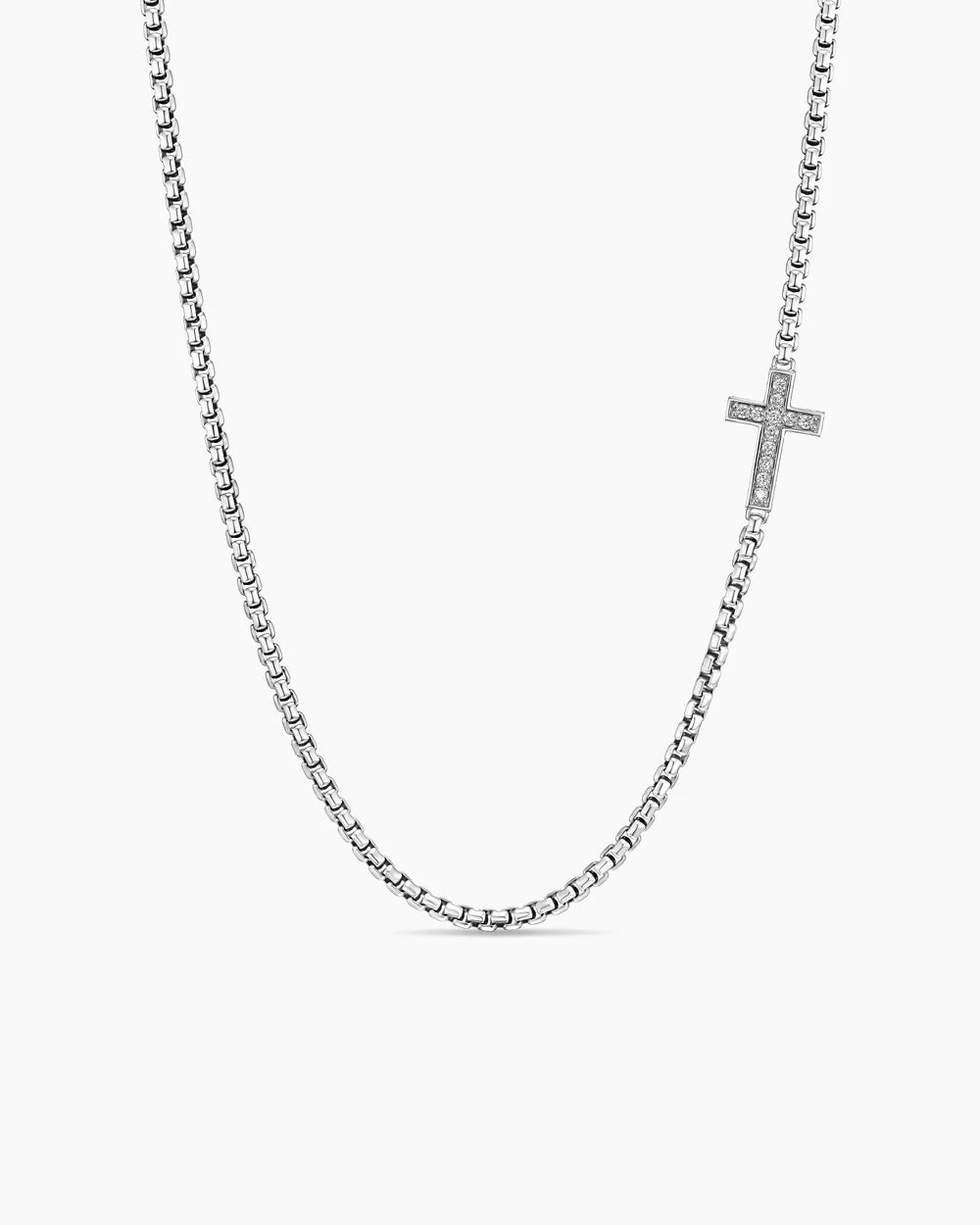 Cross Station Necklace Sterling Silver with Diamonds, 5mm