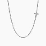 Cross Station Necklace Sterling Silver with Diamonds, 5mm