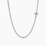 Cross Station Necklace Sterling Silver with Diamonds, 5mm