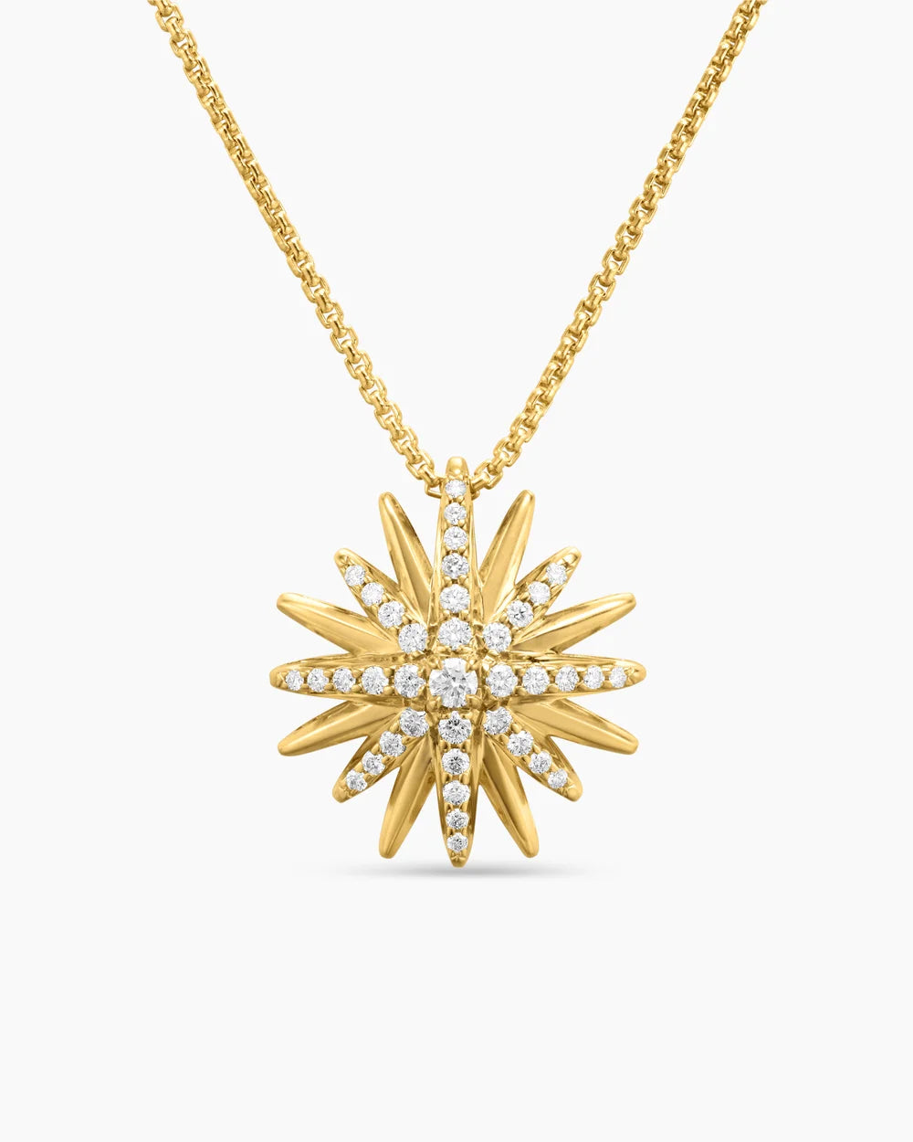 Starburst Pendant Necklace 18K Yellow Gold with Diamonds, 19mm