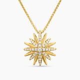 Starburst Pendant Necklace 18K Yellow Gold with Diamonds, 19mm