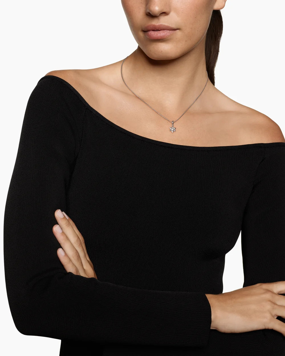 Star of David Pendant Necklace Sterling Silver with Diamonds, 12mm